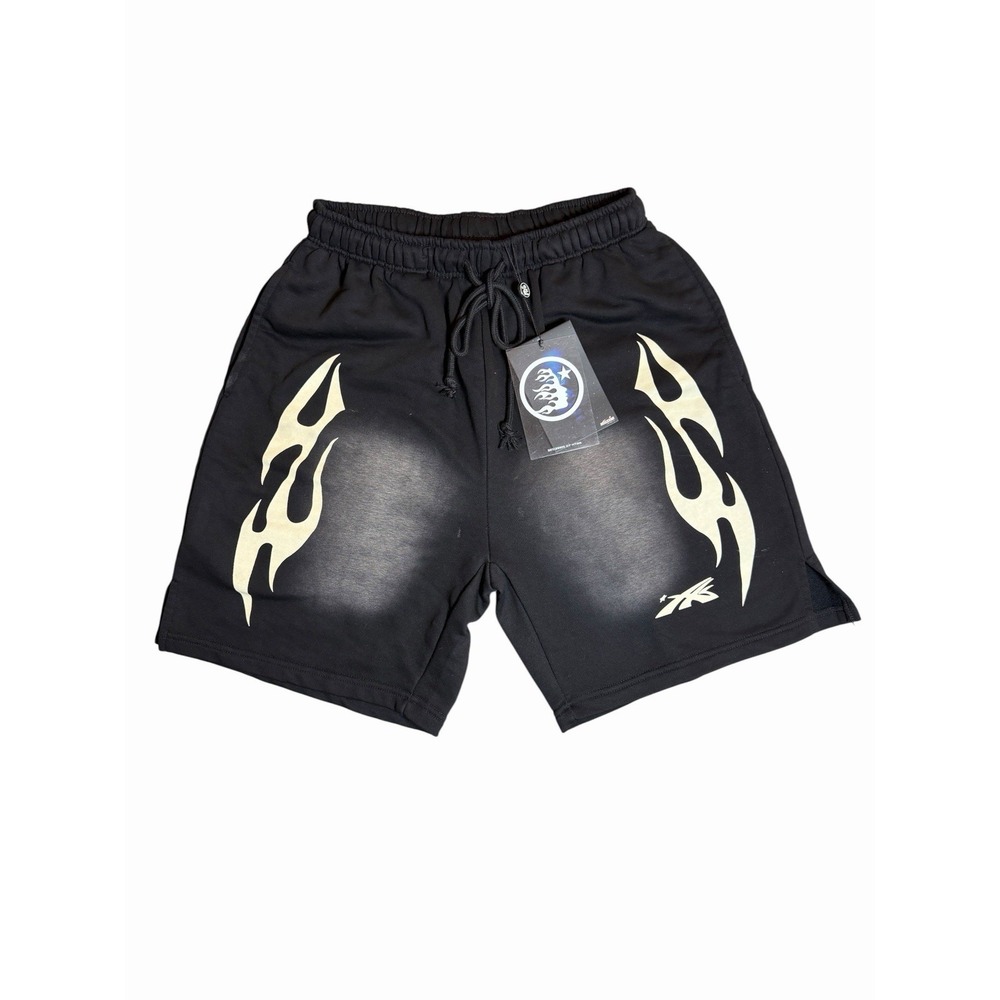 Hellstar Flame Logo Sweat Shorts Men's Medium Black Streetwear Made In LA NWT